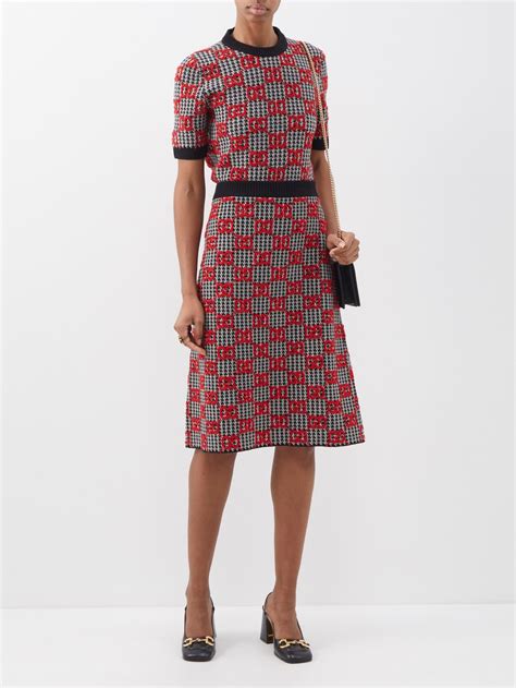 Houndstooth Wool Jacquard Trumpet Dress .